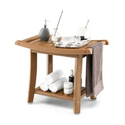 Duschbank Wasserdichter Duschhocker mit Gebogenem Sitz 60,5 x 34 x 48 cm Braun