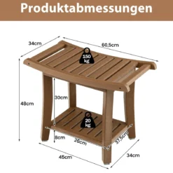 Duschbank Wasserdichter Duschhocker mit Gebogenem Sitz 60,5 x 34 x 48 cm Braun