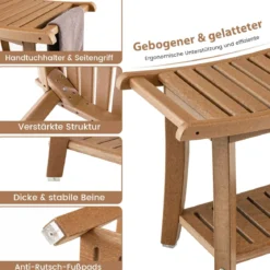 Duschbank Wasserdichter Duschhocker mit Gebogenem Sitz 60,5 x 34 x 48 cm Braun