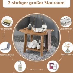 Duschbank Wasserdichter Duschhocker mit Gebogenem Sitz 60,5 x 34 x 48 cm Braun