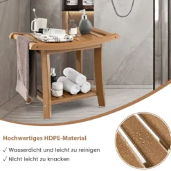 Duschbank Wasserdichter Duschhocker mit Gebogenem Sitz 60,5 x 34 x 48 cm Braun