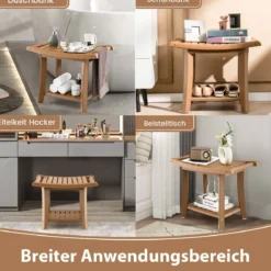 Duschbank Wasserdichter Duschhocker mit Gebogenem Sitz 60,5 x 34 x 48 cm Braun