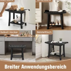 Duschbank Wasserdichter Duschhocker mit Gebogenem Sitz 60,5 x 34 x 48 cm Schwarz