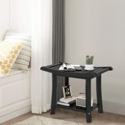 Duschbank Wasserdichter Duschhocker mit Gebogenem Sitz 60,5 x 34 x 48 cm Schwarz