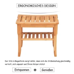 Duschhocker aus Bambus Badhocker mit Ablagefach Badezimmerhocker 48,5 x 27 x 45 cm