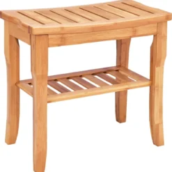 Duschhocker aus Bambus Badhocker mit Ablagefach Badezimmerhocker 48,5 x 27 x 45 cm