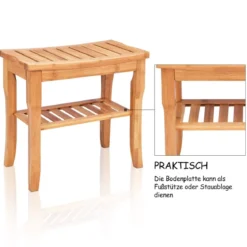 Duschhocker aus Bambus Badhocker mit Ablagefach Badezimmerhocker 48,5 x 27 x 45 cm
