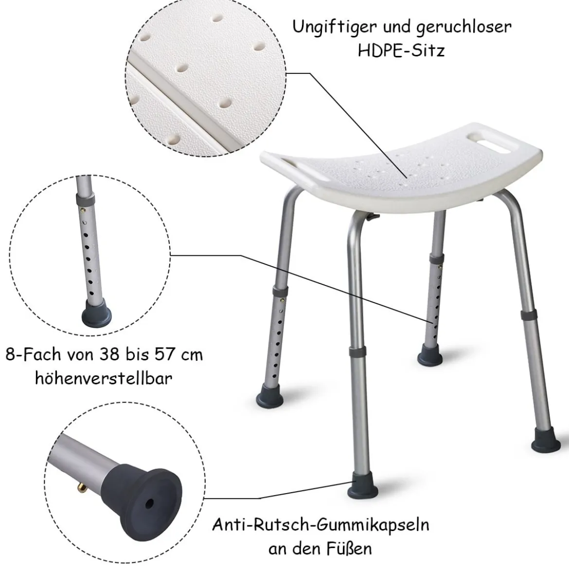 Duschstuhl Duschsitz Rechteckiger Badehocker Badestuhl Duschhocker Badhilfe Weiß