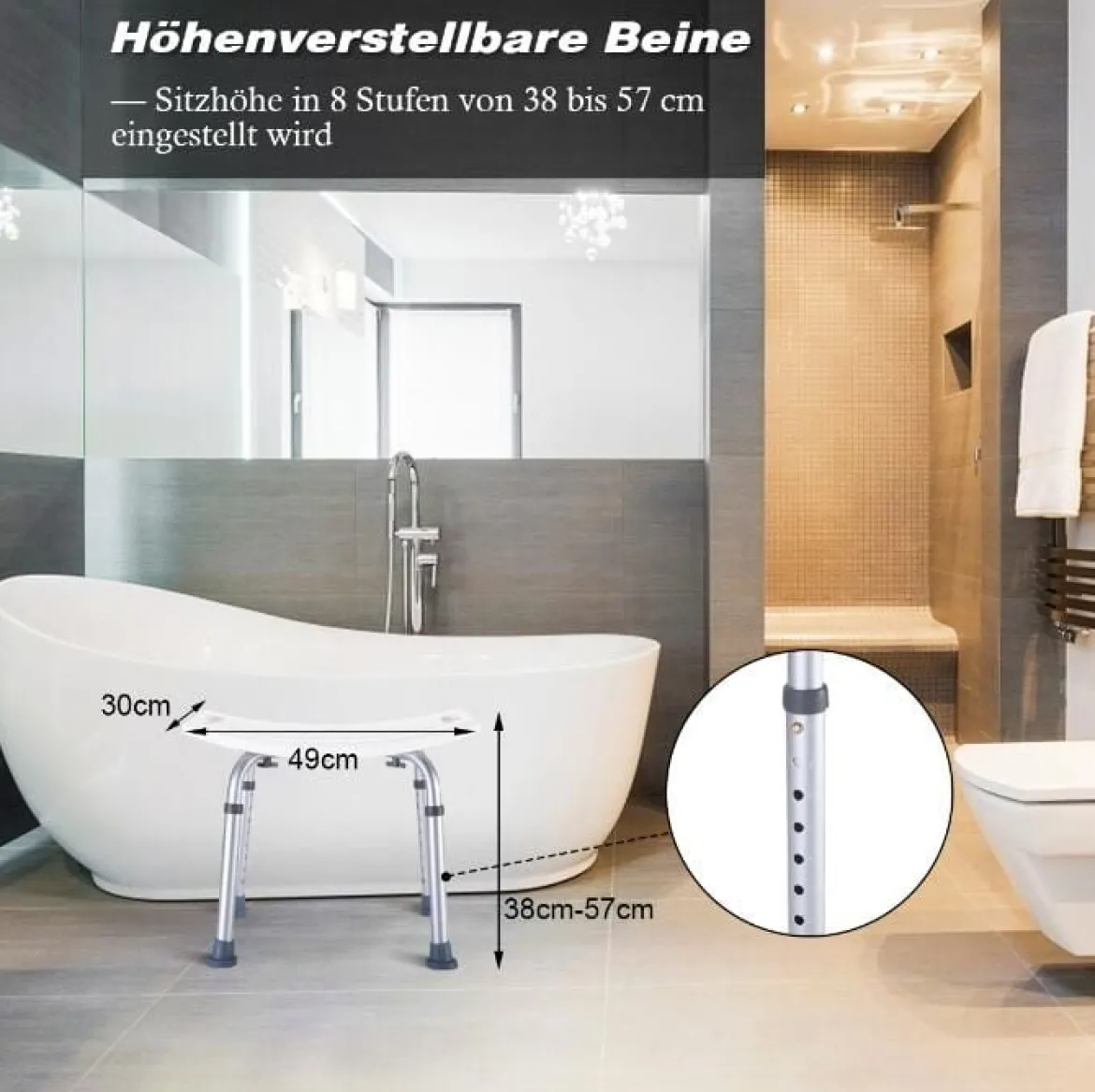 Duschstuhl Duschsitz Rechteckiger Badehocker Badestuhl Duschhocker Badhilfe Weiß