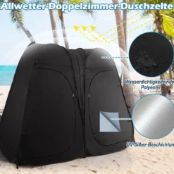 Duschzelt 230 cm Langes Doppelzimmer-Zelt Übergroßes Pop-Up-Duschzelt Schwarz