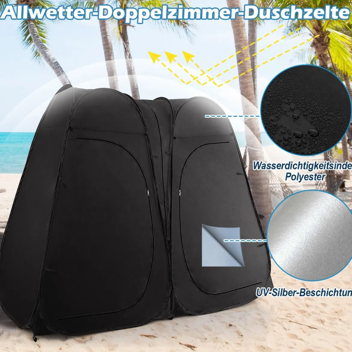 Duschzelt 230 cm Langes Doppelzimmer-Zelt Übergroßes Pop-Up-Duschzelt Schwarz