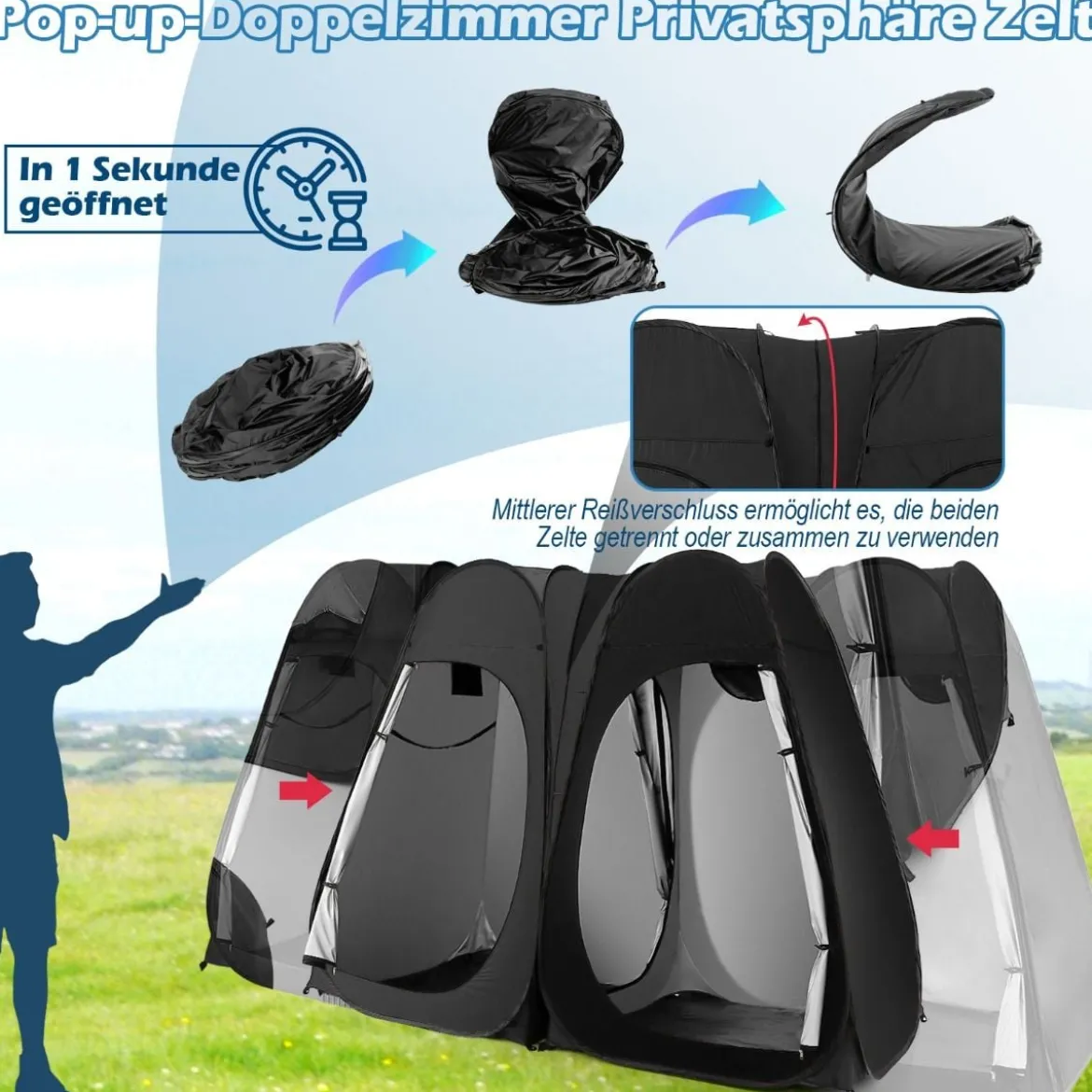 Duschzelt 230 cm Langes Doppelzimmer-Zelt Übergroßes Pop-Up-Duschzelt Schwarz