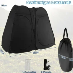 Duschzelt 230 cm Langes Doppelzimmer-Zelt Übergroßes Pop-Up-Duschzelt Schwarz