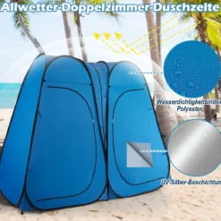 Duschzelt 230 cm Langes Doppelzimmer-Zelt Übergroßes Pop-Up-Duschzelt Blau