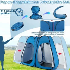 Duschzelt 230 cm Langes Doppelzimmer-Zelt Übergroßes Pop-Up-Duschzelt Blau