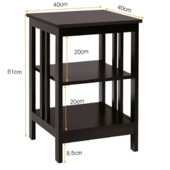 3 Ebene II-förmig Nachttisch Beistelltisch mit Regal & Stauraum 40 x 40 x 61 cm Kaffee