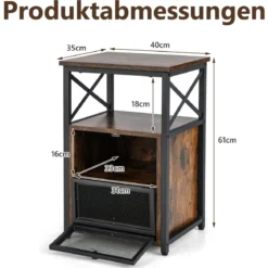 4 Ebenen Beistelltisch Industrie Design Nachttisch mit 2 Klappschubladen 60,5 x 40 x 35 cm Rustikales Braun