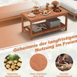2 Ebenen Beistelltisch mit Ablage Outdoor Wetterfester Couchtisch Kaffeetisch 90 x 45 x 45 cm