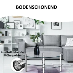 3 Ebenen Glastisch mit Modernem Ovalen Design Dreistufigem Regal Transparent