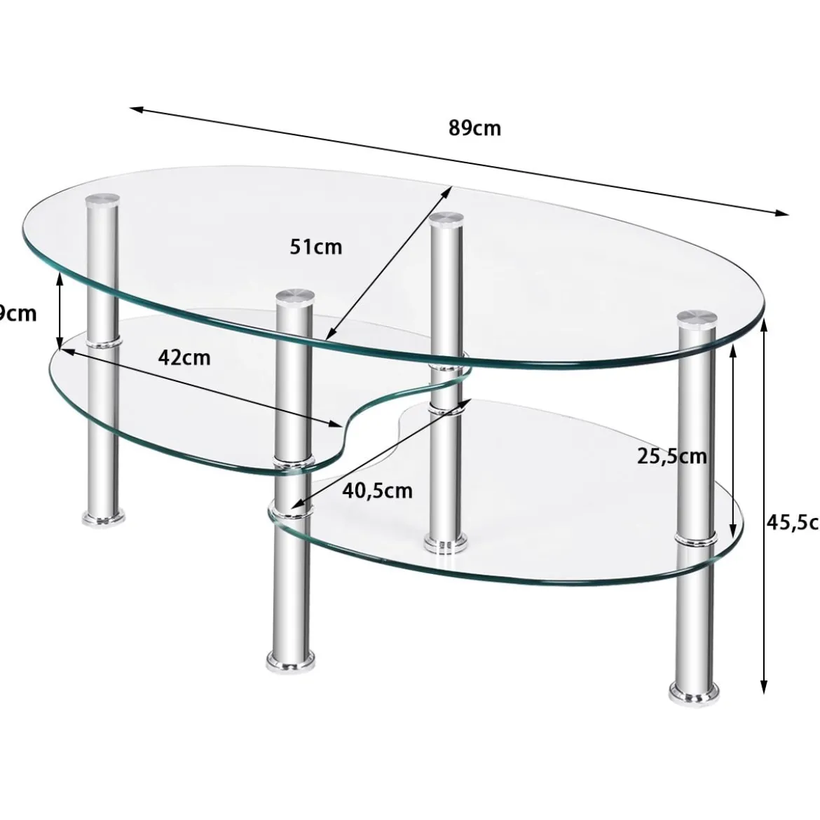3 Ebenen Glastisch mit Modernem Ovalen Design Dreistufigem Regal Transparent