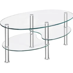 3 Ebenen Glastisch mit Modernem Ovalen Design Dreistufigem Regal Transparent