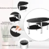 3 Ebenen Glastisch mit Modernem Ovalen Design Dreistufigem Regal Schwarz