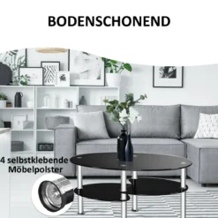 3 Ebenen Glastisch mit Modernem Ovalen Design Dreistufigem Regal Schwarz
