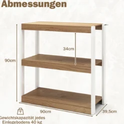 3 Ebenen Holz Standregal mit Kippschutz-Sets & Offenen Regalfächern Bücherregal Natur