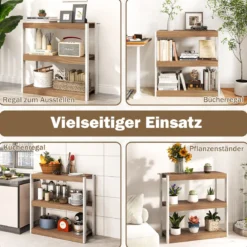 3 Ebenen Holz Standregal mit Kippschutz-Sets & Offenen Regalfächern Bücherregal Natur