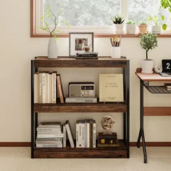 3 Ebenen Holz Standregal mit Kippschutz-Sets & Offenen Regalfächern Bücherregal Braun