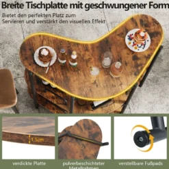3 Ebenen Küche Bartisch mit Glashalter & Metallrahmen Hausbar Küchentheke Minibar