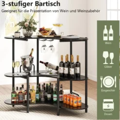 3 Ebenen Küche Bartisch mit Glashalter & Metallrahmen Hausbar Küchentheke Minibar