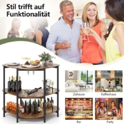 3 Ebenen Küche Bartisch mit Glashalter & Metallrahmen Hausbar Küchentheke Minibar