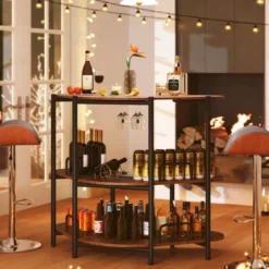 3 Ebenen Küche Bartisch mit Glashalter & Metallrahmen Hausbar Küchentheke Minibar