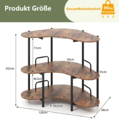 3 Ebenen Küche Bartisch mit Glashalter & Metallrahmen Hausbar Küchentheke Minibar