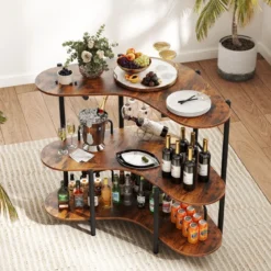 3 Ebenen Küche Bartisch mit Glashalter & Metallrahmen Hausbar Küchentheke Minibar