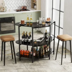 3 Ebenen Küche Bartisch mit Glashalter & Metallrahmen Hausbar Küchentheke Minibar