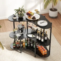 3 Ebenen Küche Bartisch mit Glashalter & Metallrahmen Hausbar Küchentheke Minibar