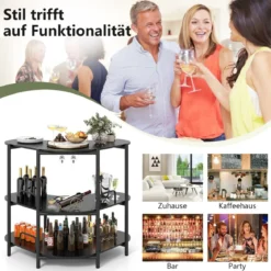 3 Ebenen Küche Bartisch mit Glashalter & Metallrahmen Hausbar Küchentheke Minibar