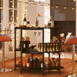 3 Ebenen Küche Bartisch mit Glashalter & Metallrahmen Hausbar Küchentheke Minibar