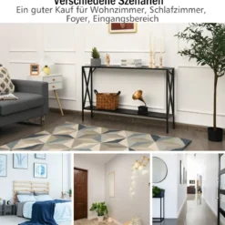 2 Ebenen Konsolentisch Metallrahmen Moderner 2-stufiger Sofatisch in X-Form 120 x 23 x 74 cm Schwarz