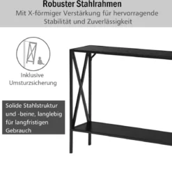 2 Ebenen Konsolentisch Metallrahmen Moderner 2-stufiger Sofatisch in X-Form 120 x 23 x 74 cm Schwarz