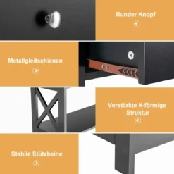 3 Ebenen Konsolentisch mit Schublade & 2 Ablagen & X-Förmigen Beinen
