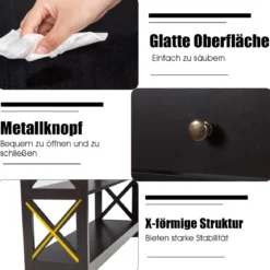 3 Ebenen Konsolentisch mit Schublade & 2 Ablagen & X-Förmigen Beinen