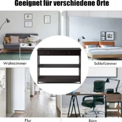 3 Ebenen Konsolentisch mit Schublade & 2 Ablagen & X-Förmigen Beinen