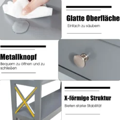 3 Ebenen Konsolentisch mit Schublade & 2 Ablagen & X-Förmigen Beinen