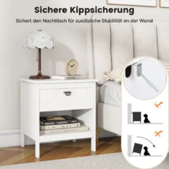 2 Ebenen Nachttisch mit Schublade & Offenem Regal Beistelltisch Holz Nachtschrank Sofatisch
