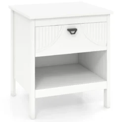 2 Ebenen Nachttisch mit Schublade & Offenem Regal Beistelltisch Holz Nachtschrank Sofatisch