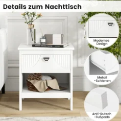 2 Ebenen Nachttisch mit Schublade & Offenem Regal Beistelltisch Holz Nachtschrank Sofatisch