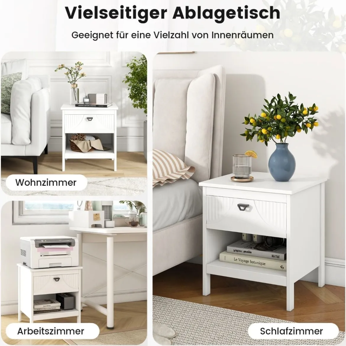 2 Ebenen Nachttisch mit Schublade & Offenem Regal Beistelltisch Holz Nachtschrank Sofatisch